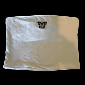 Hollister Top Cropped Tube White With Butterfly Appliqué Size Small